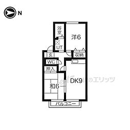 アベニュー祝園 2階2DKの間取り
