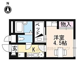 レオパレスシェルクールII 2階1Kの間取り