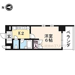 京都市営烏丸線 くいな橋駅 徒歩7分の賃貸マンション 2階1Kの間取り