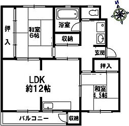 鶴甲コーポ21号館 2LDKの間取図画像