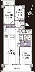 初石パーク・ホームズB棟 3LDKの間取図画像