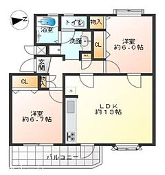 新検見川ビレジ9号棟 2LDKの間取図画像
