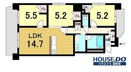 専有面積70.47m2の3LDK。