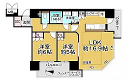 ザ・ファインタワー梅田豊崎 2LDKの間取図画像