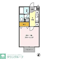 ハイツ暁苑 1階1Kの間取り