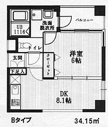 バロアールケヤキ 1DKの間取図画像