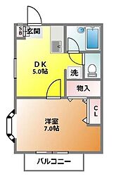 グランデュール武蔵野A 1DKの間取図画像