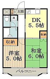 パークハイツB 2DKの間取図画像