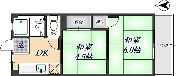 田中マンション 302｜大阪府八尾市旭ケ丘1丁目(賃貸マンション2DK・3階・30.00㎡)の写真 その2