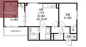 クリエオーレ津の辺町II 203 ｜ 大阪府大東市津の辺町21-33（賃貸アパート2LDK・2階・42.51㎡） その2