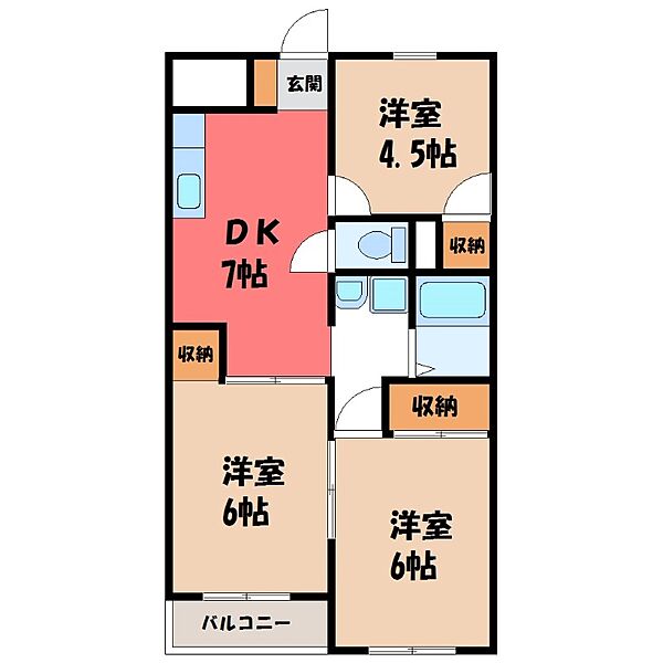 栃木県小山市駅東通り1丁目(賃貸マンション3DK・1階・53.07㎡)の写真 その2