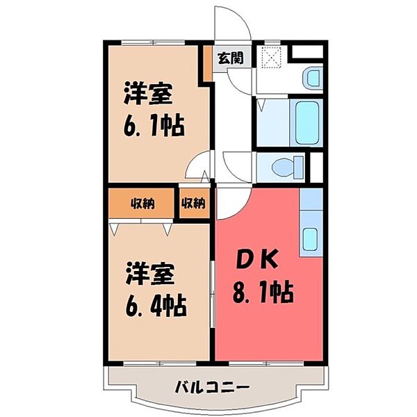栃木県小山市大字外城(賃貸マンション2DK・3階・48.25㎡)の写真 その2