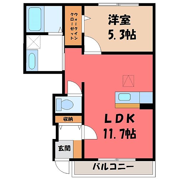 栃木県小山市大字小山(賃貸アパート1LDK・1階・42.74㎡)の写真 その2