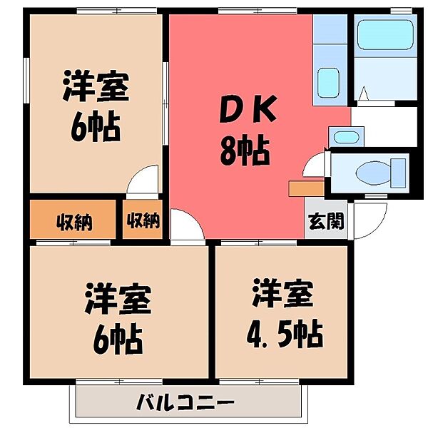 栃木県栃木市大平町富田(賃貸アパート3LDK・1階・51.83㎡)の写真 その2