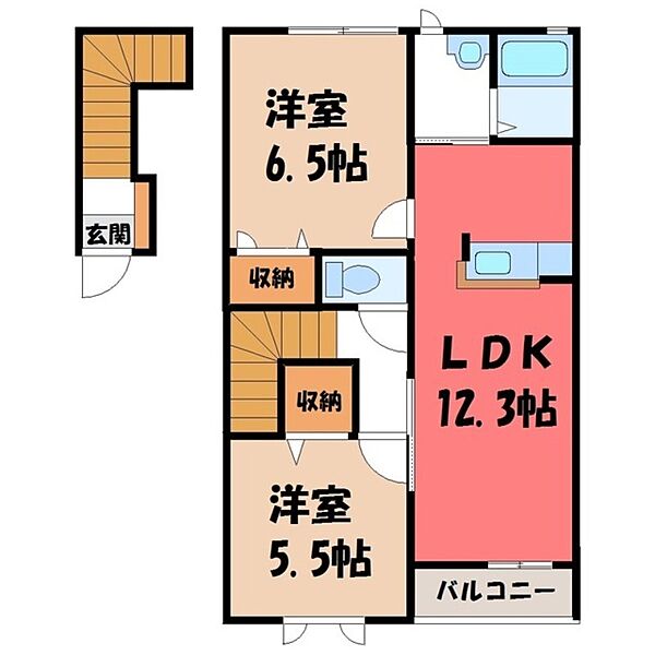 栃木県栃木市片柳町4丁目(賃貸アパート2LDK・2階・60.10㎡)の写真 その2