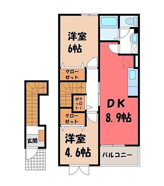 茨城県古河市水海(賃貸アパート2DK・2階・51.67㎡)の写真 その2