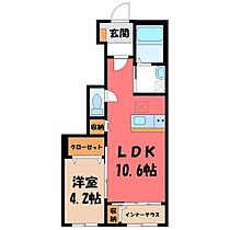 栃木県小山市城西1丁目（賃貸アパート1LDK・1階・42.15㎡） その2