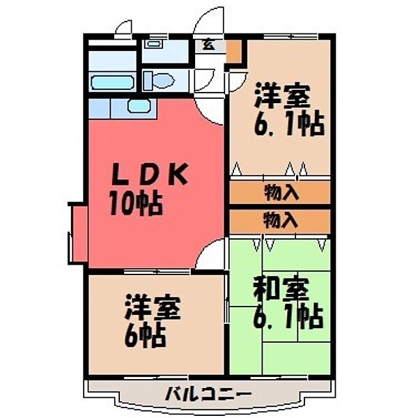 栃木県小山市西城南2丁目(賃貸マンション3LDK・2階・63.17㎡)の写真 その2