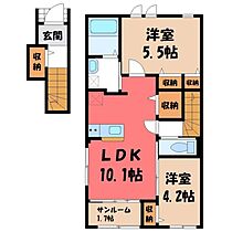 栃木県下野市小金井2丁目（賃貸アパート2LDK・2階・55.66㎡） その2