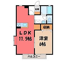 栃木県小山市城北1丁目（賃貸アパート1LDK・1階・40.92㎡） その2