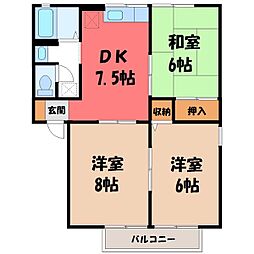 ハイツルミエール B 1階3DKの間取り
