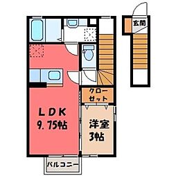 エトワール K 2階1LDKの間取り