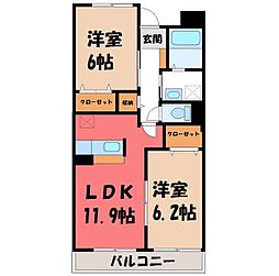 プラシード城東 2階2LDKの間取り