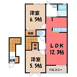 レジェンド・ヤマト新栃木B 2LDKの間取図画像