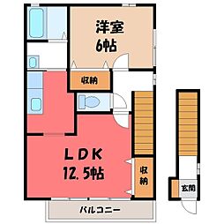 サンガーデン春日野C棟 1LDKの間取図画像