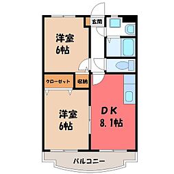 ユーミーレジデンス光洋3 2DKの間取図画像