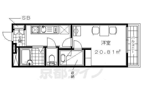 レオパレスインパクトII 106｜京都府京都市伏見区桃山町大島(賃貸マンション1K・1階・20.81㎡)の写真 その2