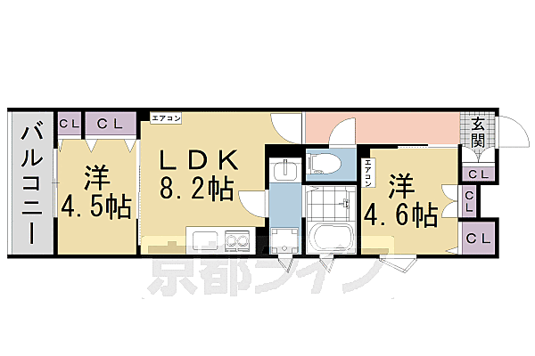 大阪府枚方市春日元町(賃貸アパート2LDK・1階・43.45㎡)の写真 その2