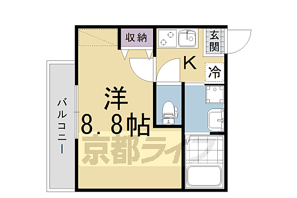 サントス墨染 305｜京都府京都市伏見区深草北鍵屋町(賃貸マンション1K・3階・25.05㎡)の写真 その2