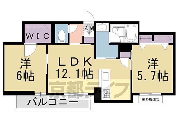 京都府宇治市五ケ庄(賃貸マンション2LDK・3階・55.40㎡)の写真 その2