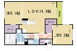 近鉄京都線 三山木駅 徒歩5分の賃貸アパート 1階2LDKの間取り