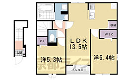 京阪本線 石清水八幡宮駅 3.5kmの賃貸アパート 2階2LDKの間取り