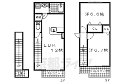 近鉄京都線 富野荘駅 徒歩15分の賃貸アパート 2階2LDKの間取り