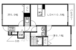 JR片町線(学研都市線) 大住駅 徒歩8分の賃貸アパート 1階2LDKの間取り