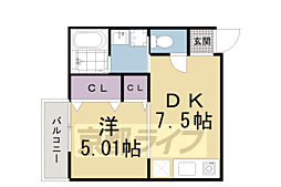淀キャッスル 2階1DKの間取り