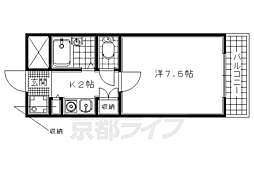 ウエストヒルズ同志社前1号館 1Kの間取図画像