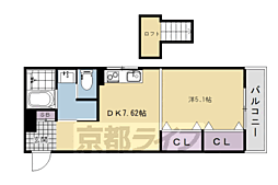 宇治市莵道門前アパート 1DKの間取図画像