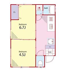 小日向テラス 2Kの間取図画像