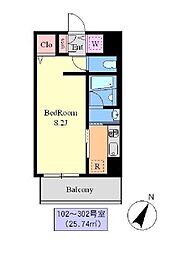 都営大江戸線 飯田橋駅 徒歩4分の賃貸マンション 2階1Kの間取り