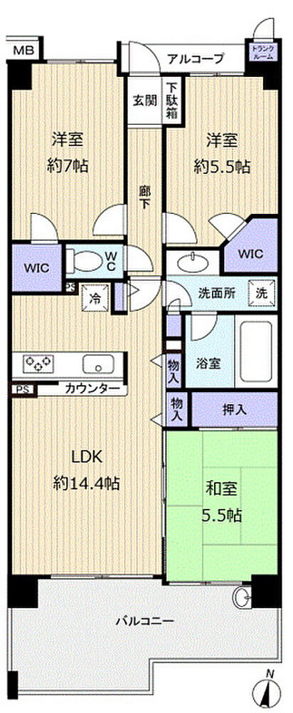 収納設備充実の3LDK　荷物スッキリで室内をより広く使用できます