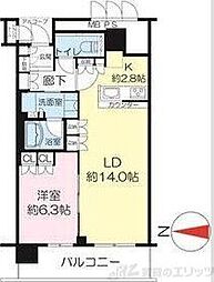 ジオタワー高槻ミューズフロント 1LDKの間取図画像