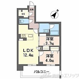 リビエナ グラン 新梅田 2LDKの間取図画像
