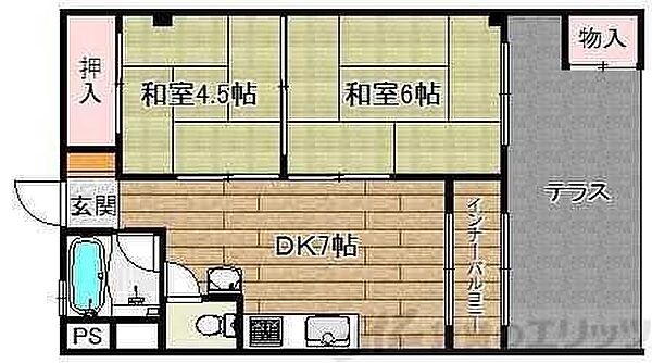 高槻第2コーポラス 102｜大阪府高槻市南芥川町(賃貸マンション2DK・1階・42.00㎡)の写真 その2