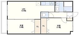 シーアンドスター赤迫 2LDKの間取図画像