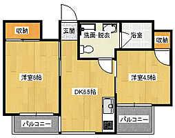 グリーンハイツ多田 4階2DKの間取り