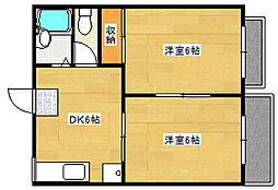 コーポ山根 2階2DKの間取り